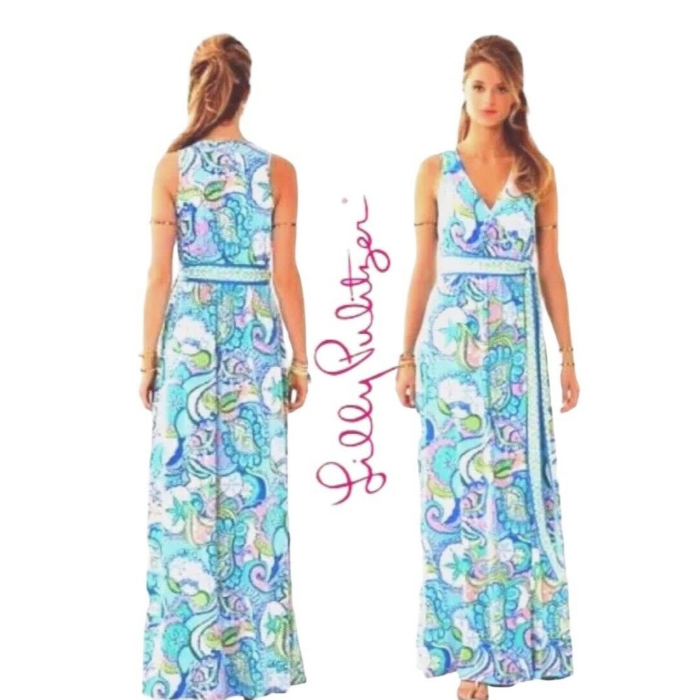 Lilly Pulitzer Bellina Maxi Wrap Dress Multi Conch Republic Size Small NEW $258